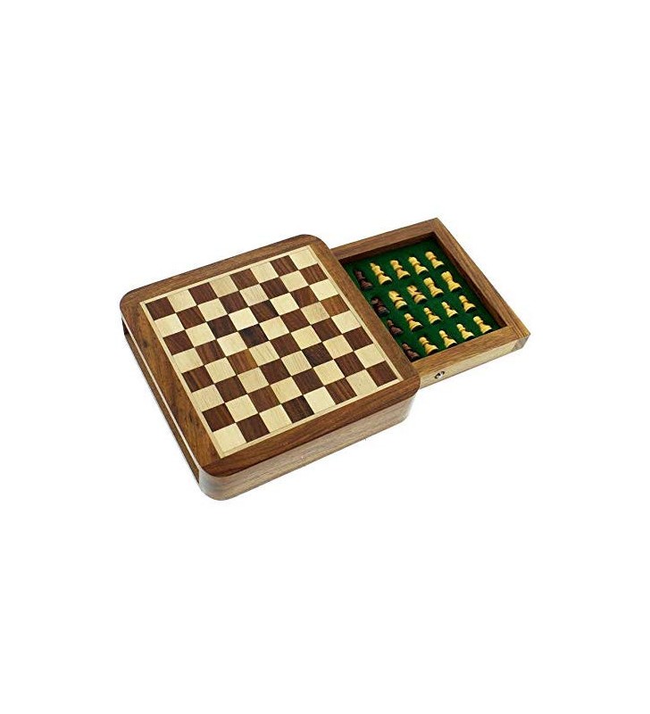 Coffret d'échecs magnétique  à tiroiren bois de Sheesham