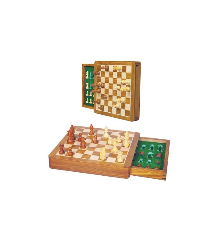 Coffret d'échecs magnétique  à tiroiren bois de Sheesham