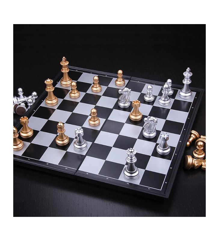 Coffret d'échecs  magnétique en plastique, pièces dorées et argentées Grand Modèle