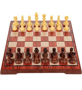 Jeu d'échecs magnétique pliant en plastique imitation bois 28 x 28 cm