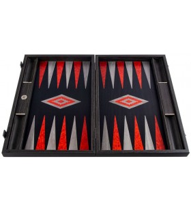 Backgammon en chêne noir avec ronce rouge et points gris