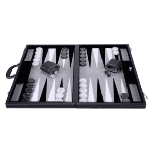 backgammon simili cuir gris noir