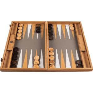 backgammon en bois et cuir gris