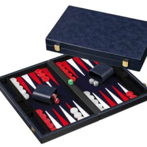 backgammon taille moyenne en cuir bleu