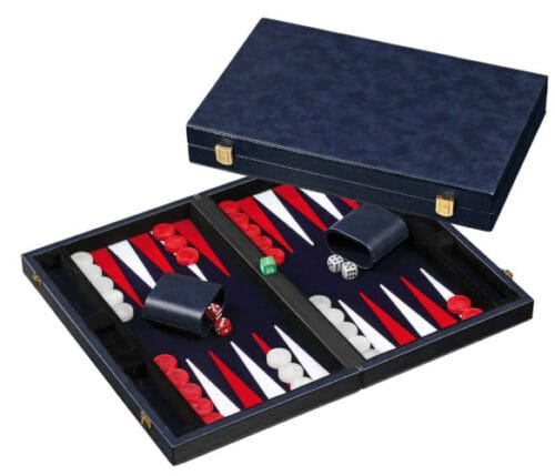 backgammon taille moyenne en cuir bleu