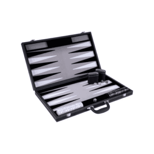 backgammon finition simili cuir gris noir (taille tournoi)