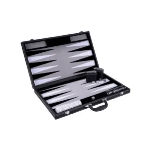 backgammon finition simili cuir gris noir (taille tournoi)