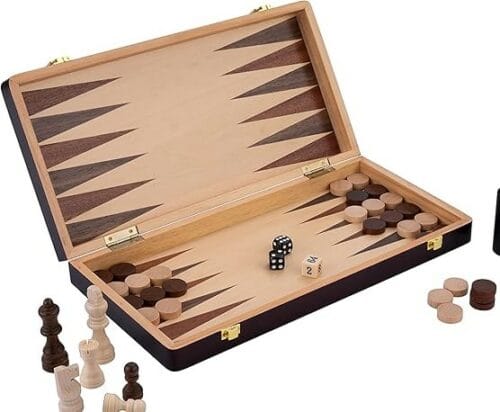 coffret bois backgammon/échecs