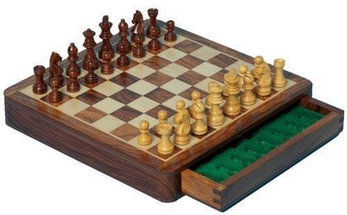 Coffret d'échecs magnétique  à tiroiren bois de Sheesham