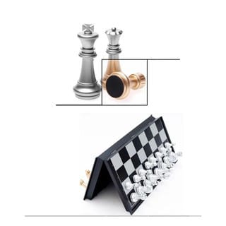 Coffret d'échecs  magnétique en plastique, pièces dorées et argentées Grand Modèle