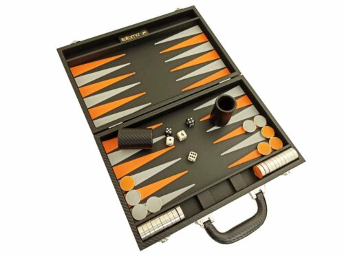 Backgammon Cuir Noir/Orange