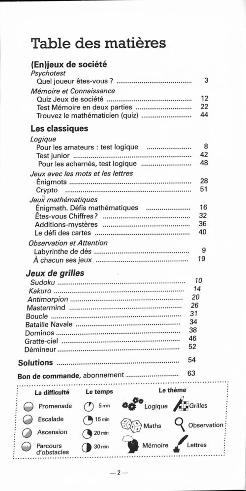 Myers - Tests de logique (en) jeux de société