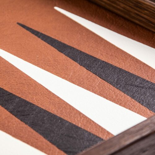 Backgammon en  bois et cuir brun couleur caramel 48 cm