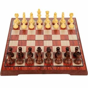 Jeu d'échecs magnétique pliant en plastique imitation bois 25 x 25 cm