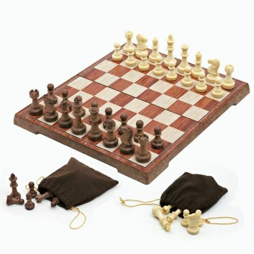 Jeu d'échecs magnétique pliant en plastique imitation bois 25 x 25 cm