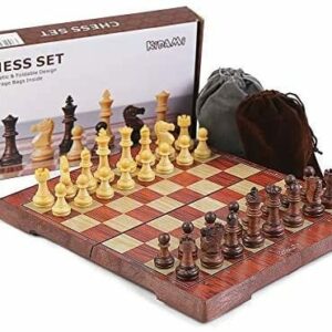 Jeu d'échecs magnétique pliant en plastique imitation bois 25 x 25 cm