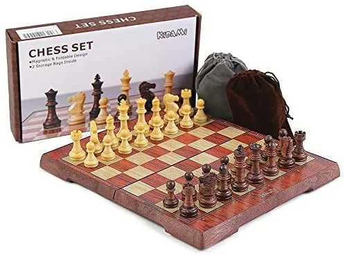 Jeu d'échecs magnétique pliant en plastique imitation bois 25 x 25 cm