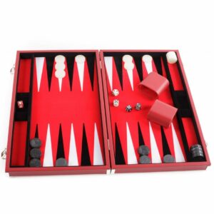 Backgammon finition cuir 46 cm rouge