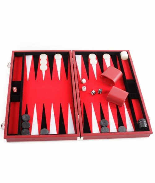 Backgammon finition cuir 46 cm rouge