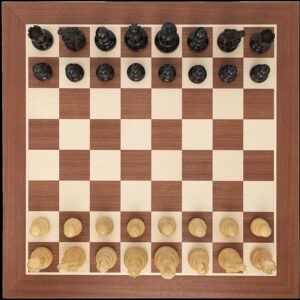 Ensemble Staunton Noir + échiquier Acajou