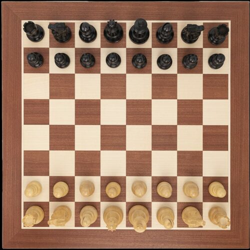 Ensemble Staunton Noir + échiquier Acajou