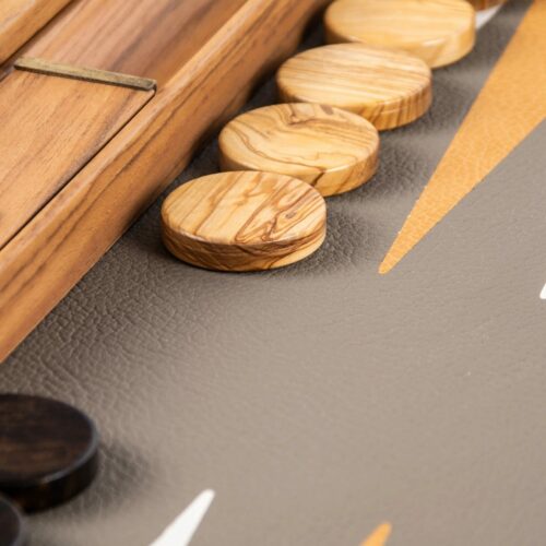 Backgammon en bois et cuir gris