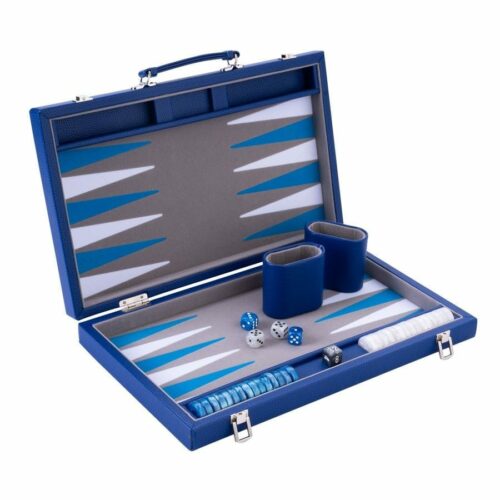 Backgammon  Cuir Grainé Bleu 46 cm