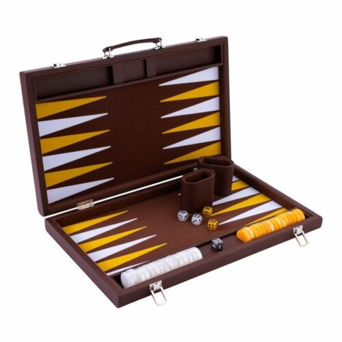 Backgammon Cuir grainé Brun 46 cm