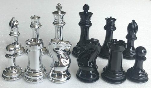 Pièces d'échecs staunton Silver/Black