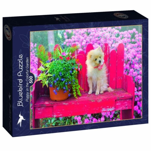 Puzzle 500 pièces - Chiot dans le jardin coloré