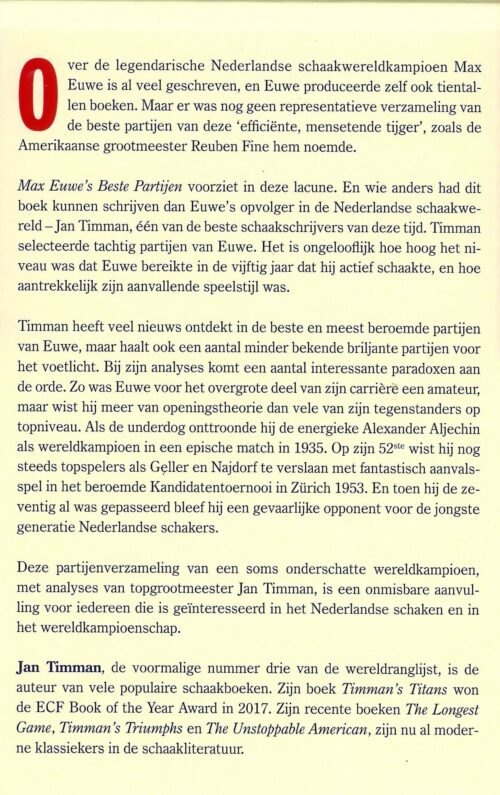 Timman - Max Euwe's Beste Partijen (Wereldkampioen schaken 1935-1937) HARDCOVER