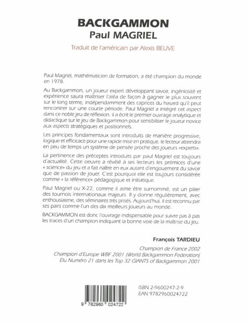 MAGRIEL - Backgammon tome II : Jeu positionnel avancé