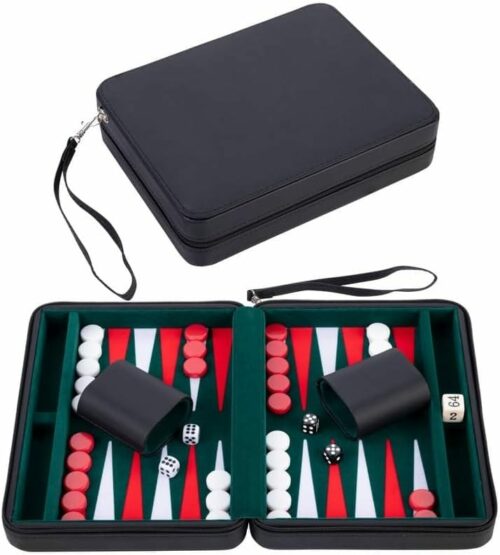Backgammon de voyage intérieur velour vert